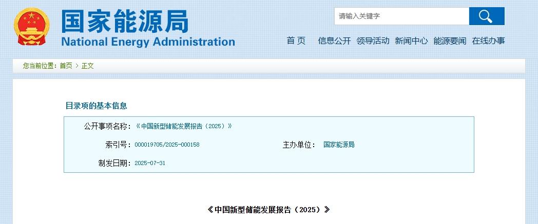 国家能源局发布《中国新型储能发展报告（2025）》